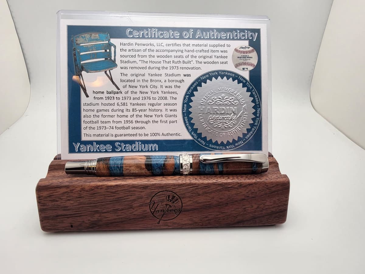 Pen made from stadium seating remodel of Yankee Stadium