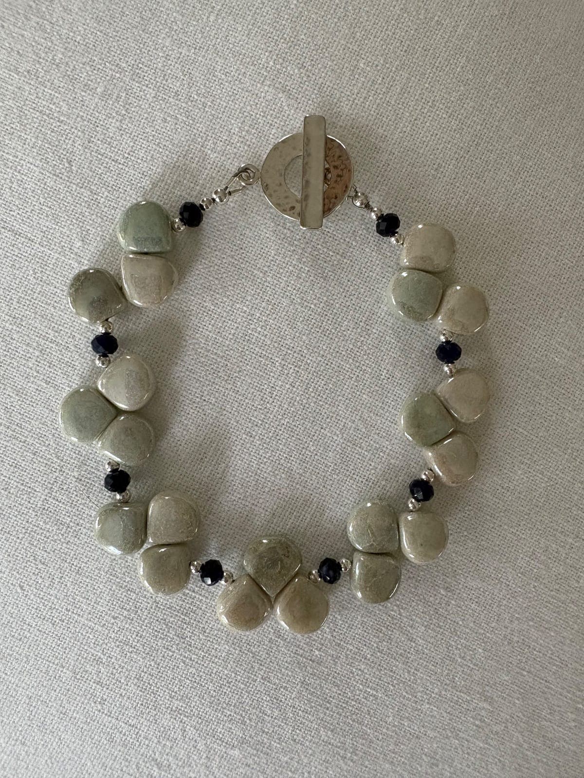 Mystic Jasper, sodalite, and sterling silver bracelet