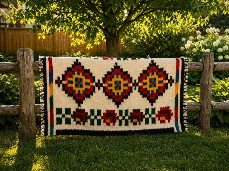 Heritage Red Rue Flower Large Wool Throw