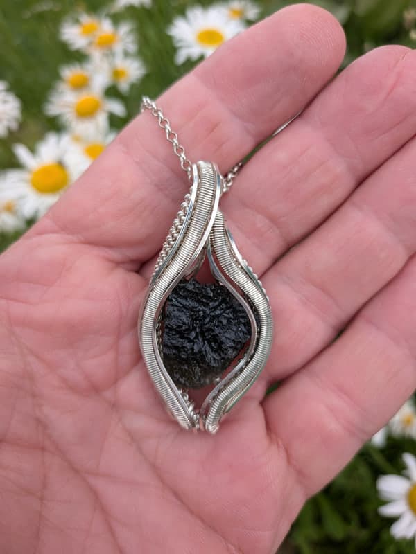 Stunning Argentium Sterling XL Moldavite Pendant