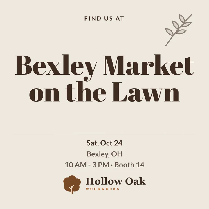 A sample 'Find us at Bexley Market on the Lawn' post for a woodworker