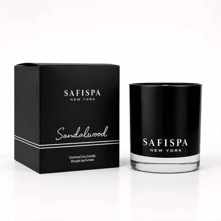 Soy wax , Sandalwood Scented Candle – 8 oz black jar