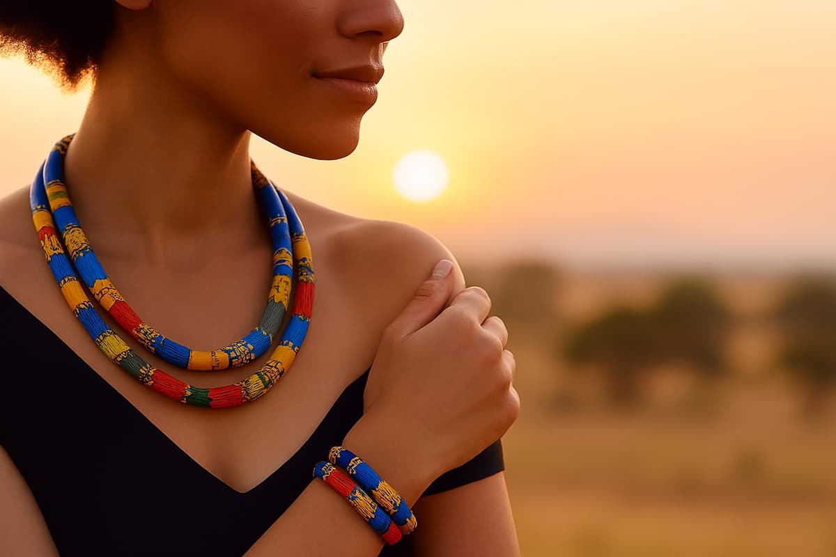 Handmade West African Krobo Beaded Necklace Set