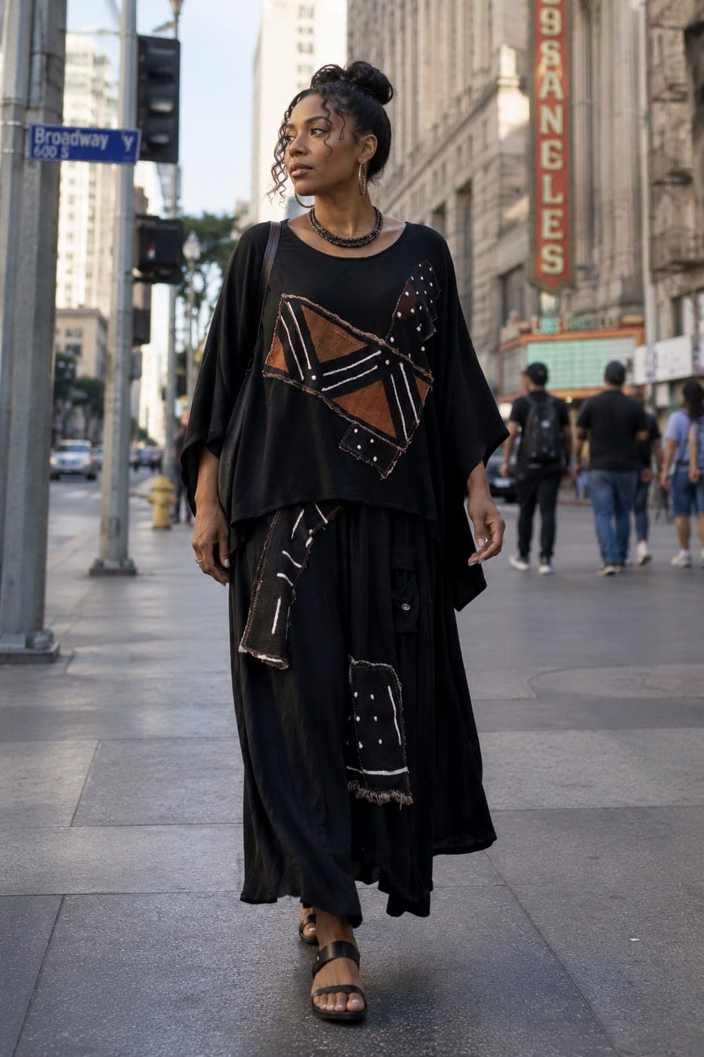 Black Skirt Set with African Mudcloth Fabric