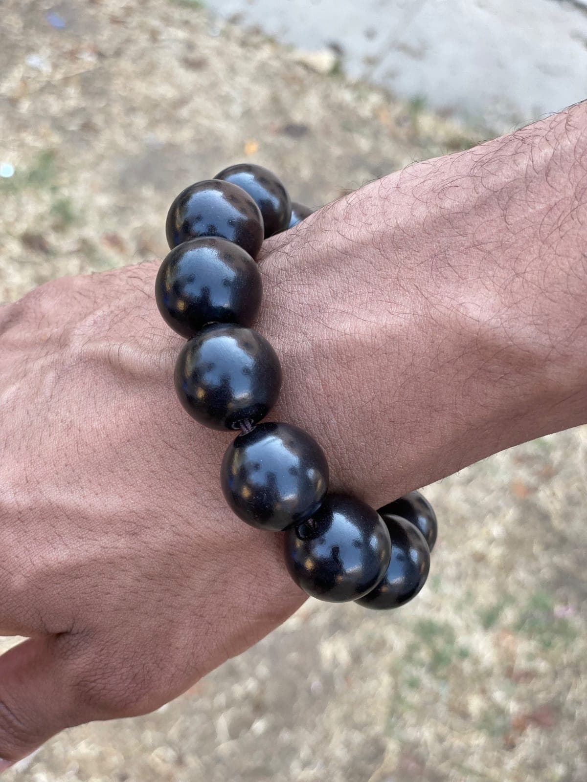 Large Black Wood Beaded Bracelet