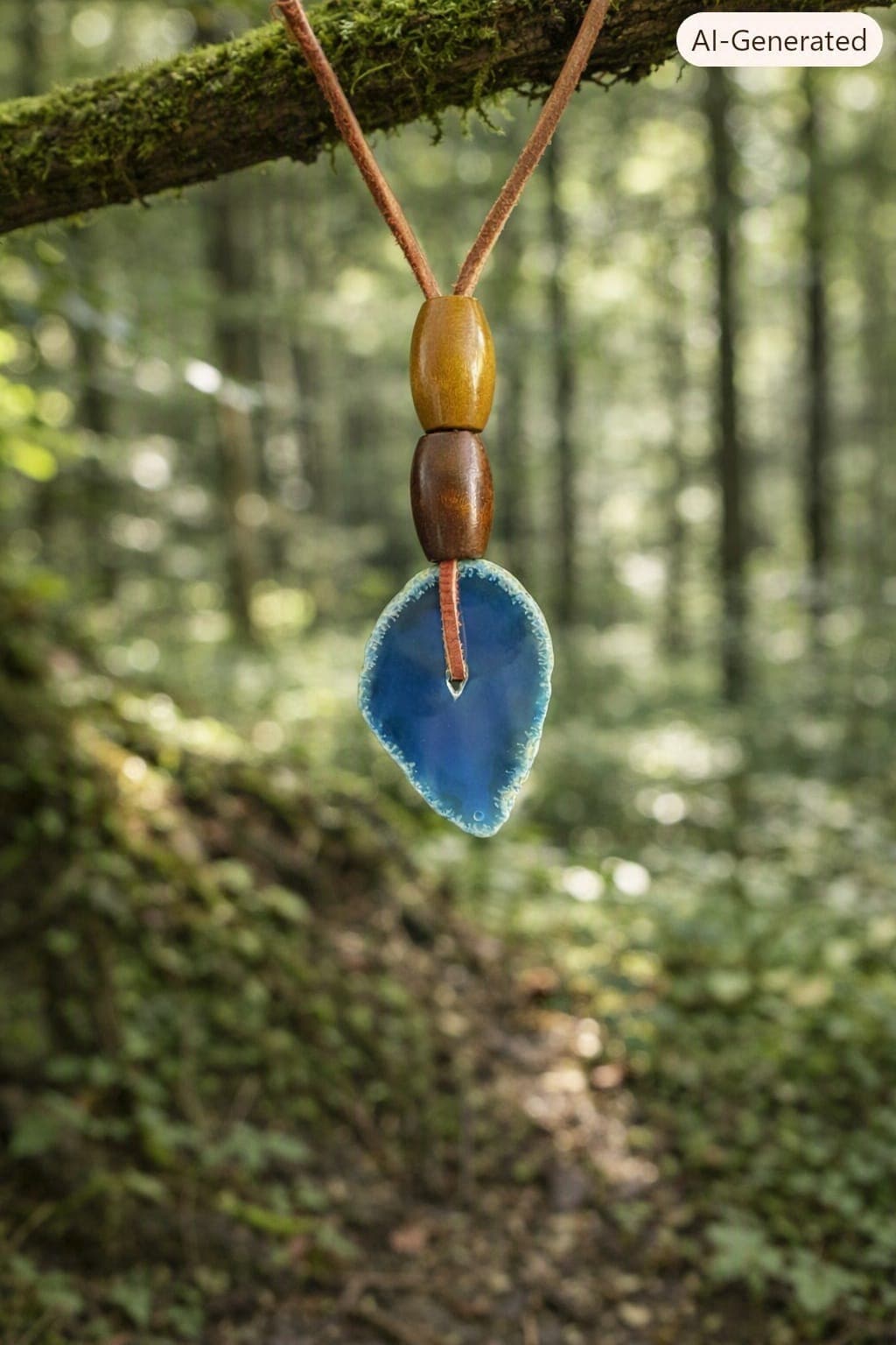Handmade Large Deep Blue Polished Agate Necklace