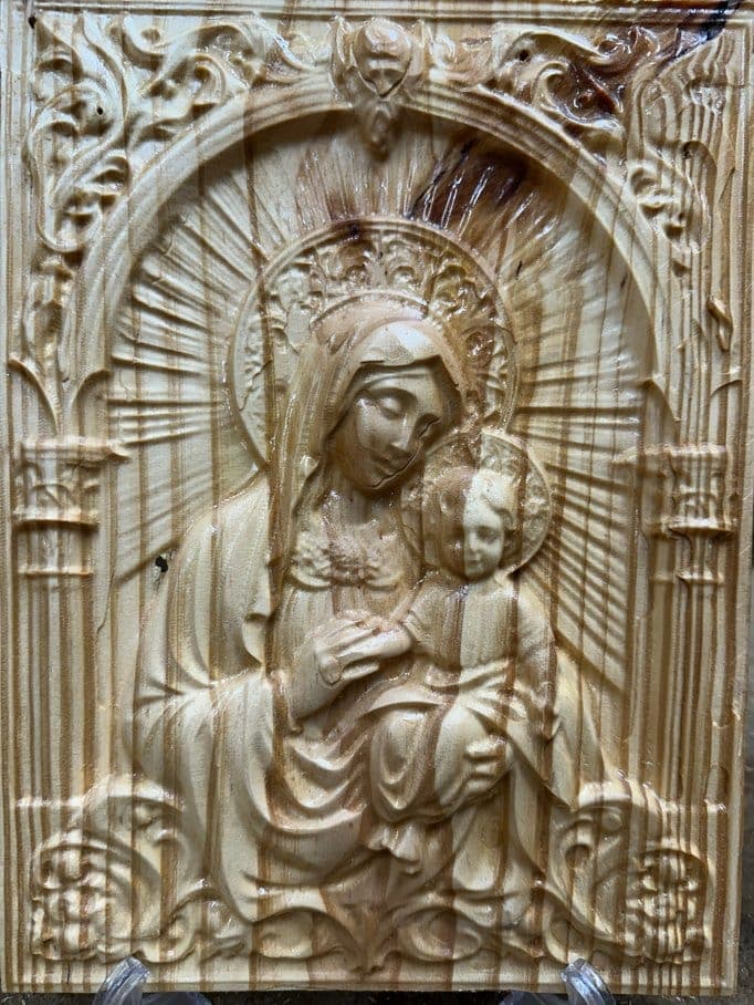 Mother Mary with baby Jesus Wood Carving