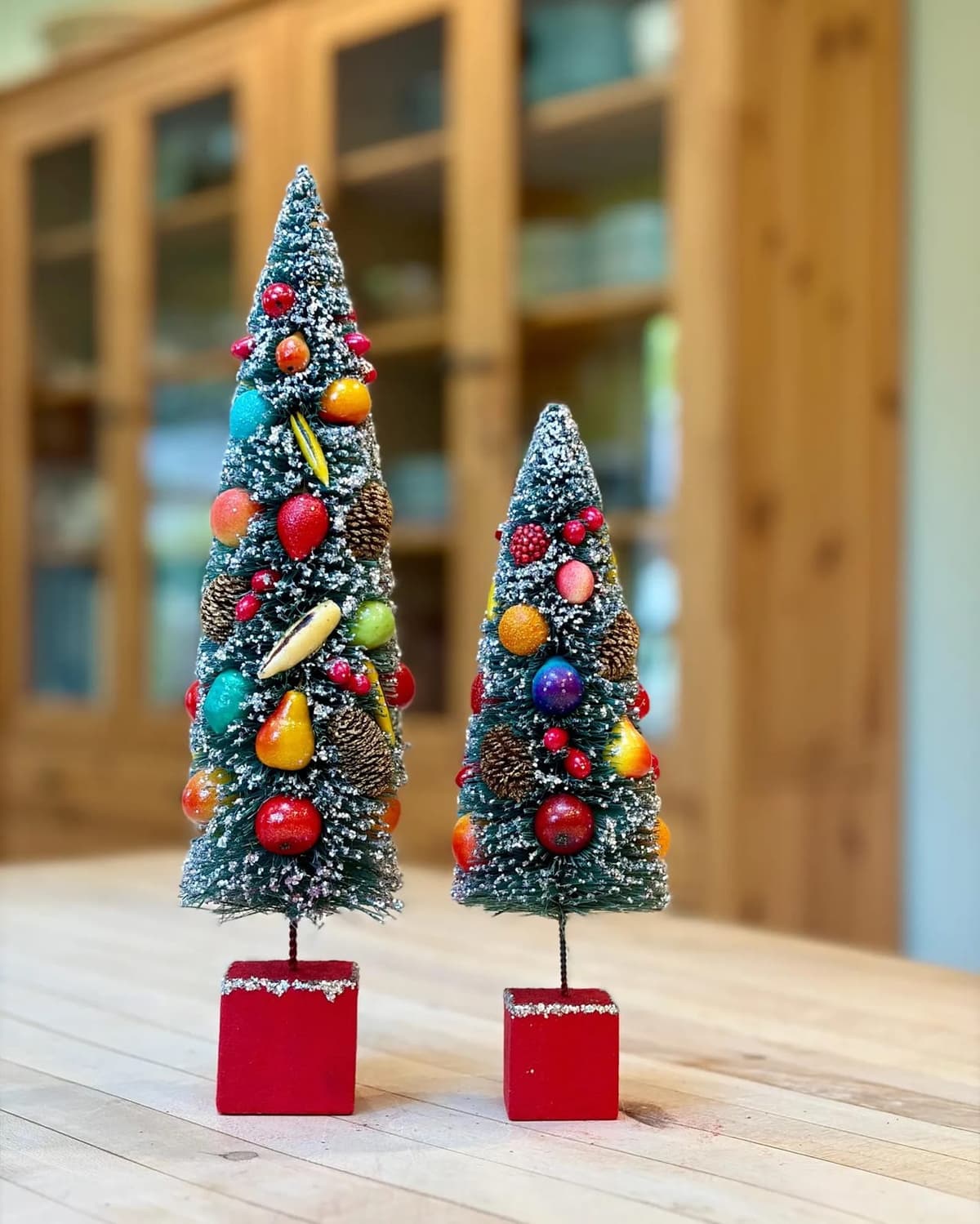 Vintage Christmas Bottle Brush Tree Set | 12" & 9"