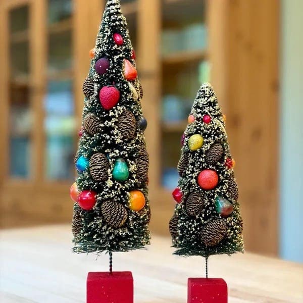 Vintage Christmas Bottle Brush Tree Set | 12" & 9"