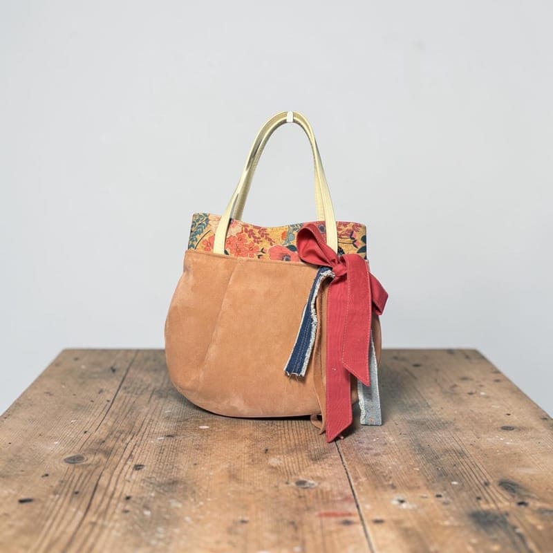 Earthy Suede and Floral Handbag