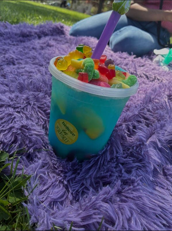 Candy Topped Fresh Squeezed Blueberry Lemonade