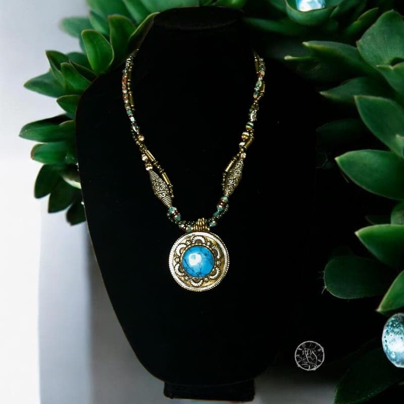 Boho Necklace with Turquoise Medallion