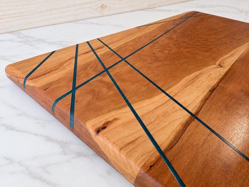 Handmade Cherry Charcuterie Board, Geometric Epoxy Inlay, Coastal Kitchen Gift