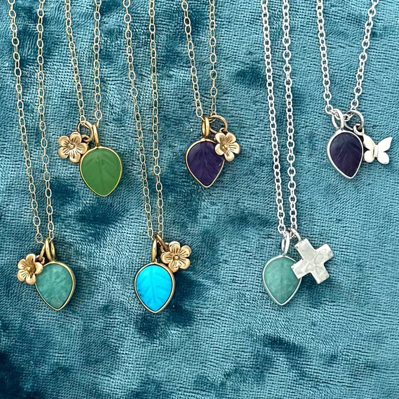 Carved gemstone leaf necklace