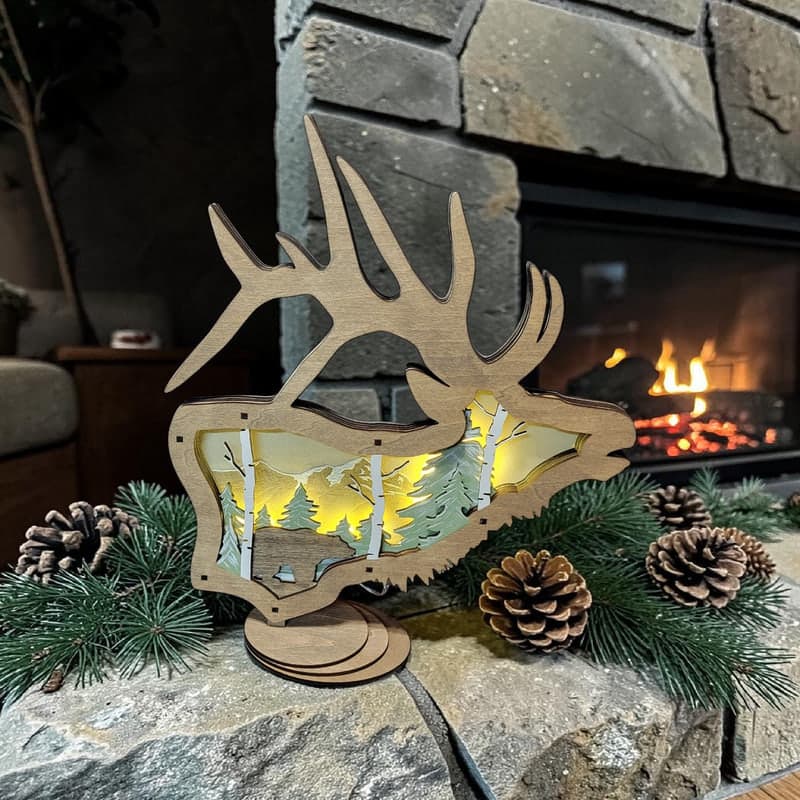 Light up layered elk head