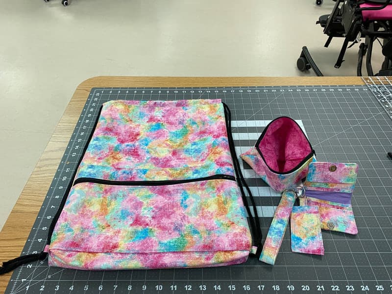 Drawstring bag and wristlet set