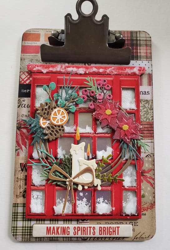 Christmas Wreath in Window on Mini Clipboard
