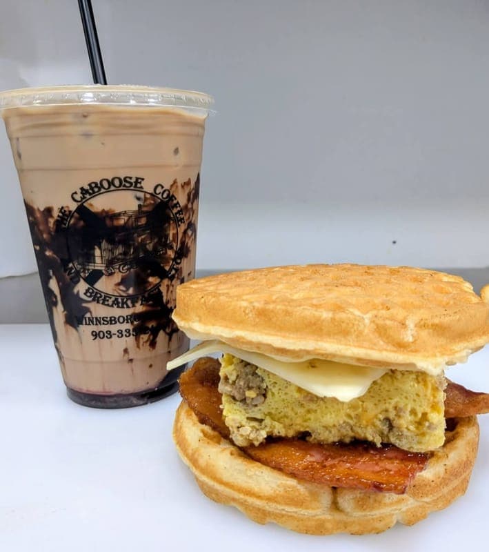 Bacon Hobo sandwich and 32 oz iced coffee