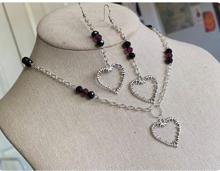 Heart necklace and earrings
