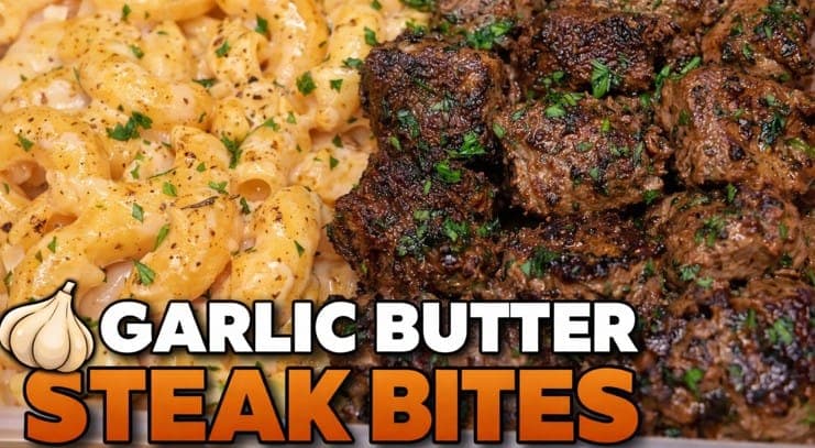 Garlic Butter Steak Bites with Mac 'n' Cheese